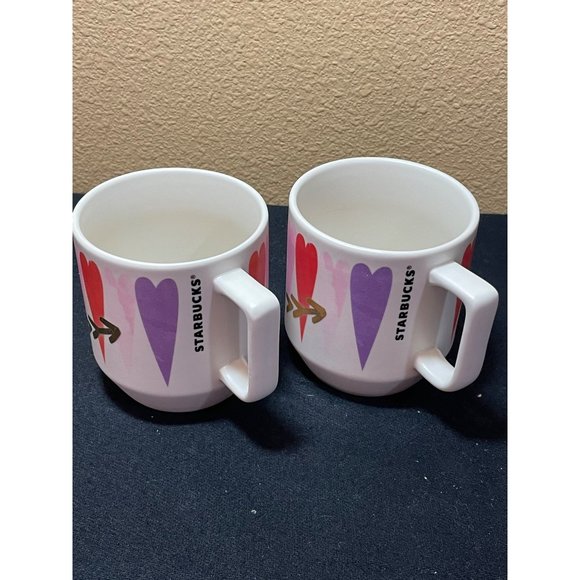 Starbucks Valentine Heart Ceramic Coffee Mug Set Of 2 - Picture 3 of 11